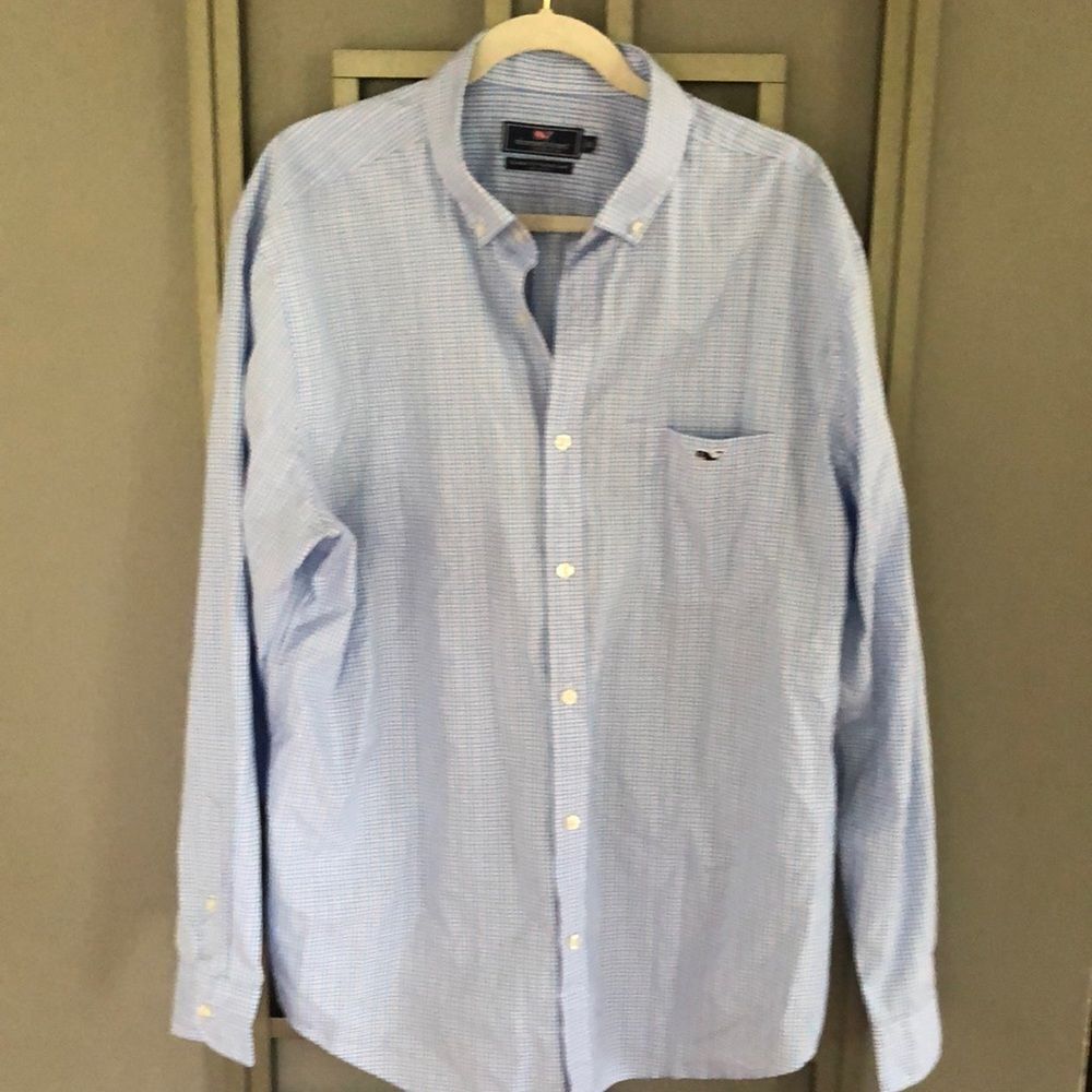 Vineyard Vines Blue and pink checkered long sleeve button down shirt size XL